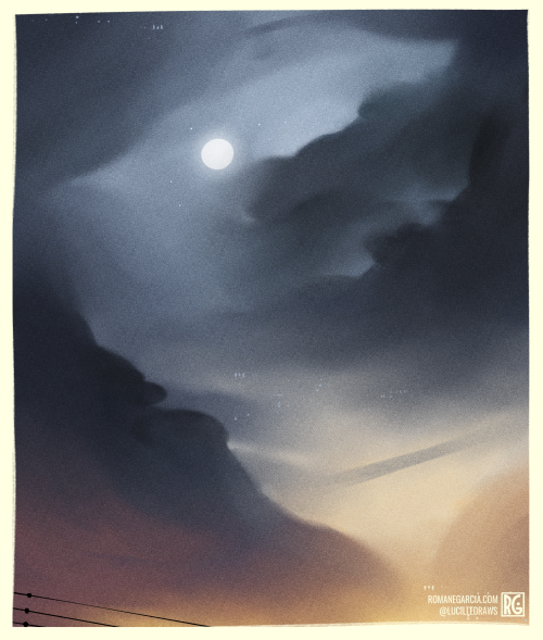 lucilledraws:And then night. Two more sky studies to practice colors! I definitely see the shape of 