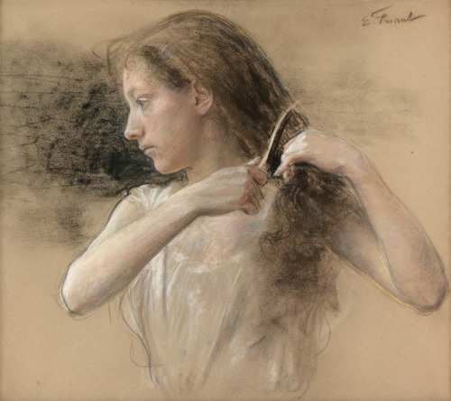 Émile Friant (1863–1932), Young Girl Brushing Her Hair, Circa 1890, Pastel on paper.