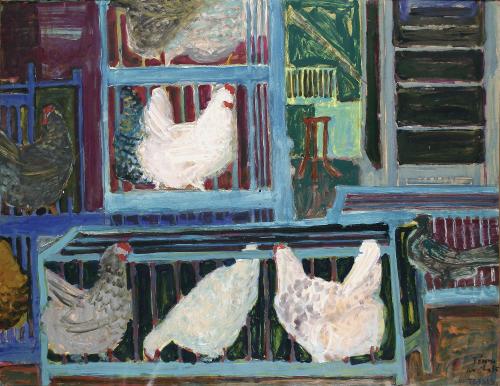 Cages II  -   Tetsis Panagiotis , 1955Greek, 1925-2016Oil on cardboard , 70 x 94 cm.