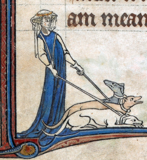 discardingimages:dog ladyAlphonso Psalter, London ca. 1284, decorations added in the early 14th cent