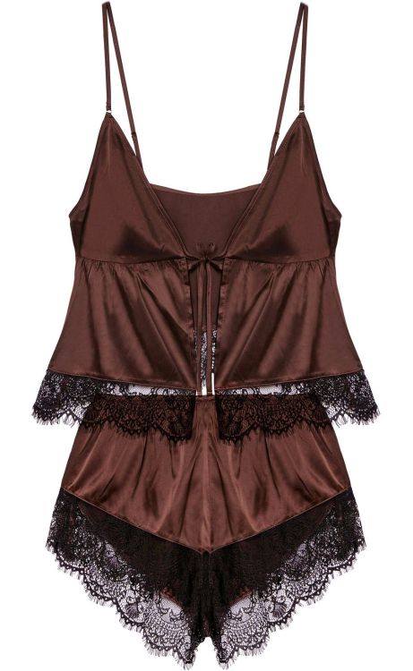 Wolf & Whistle | Alaia • Chocolate Brown Caged Cami Pyjama Top & Shorts 