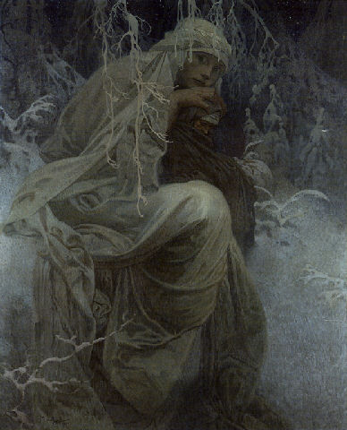 carga-de-agua:    Alfons Mucha (Czech, 1860 - 1939) - A winter tale, 1917. Oil