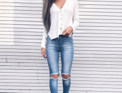 elegance-fashion: Lace Up Sweater Jeans 