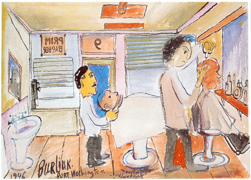 david-burliuk:Barbershop, 1946, David BurliukMedium: watercolor,paper