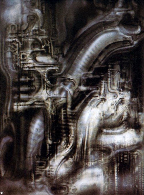 70sscifiart:HR Giger’s Biomechanical Landscapes