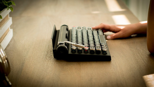 veesko:  Qwerkywriter - A Modern, Romantic Take on TypewriterBring out the old-school typist in you with Qwerkywriter, a vintage-inspired mechanical keyboard, complete with Bluetooth and a built-in stand for tablets and smartphones. In order to provide