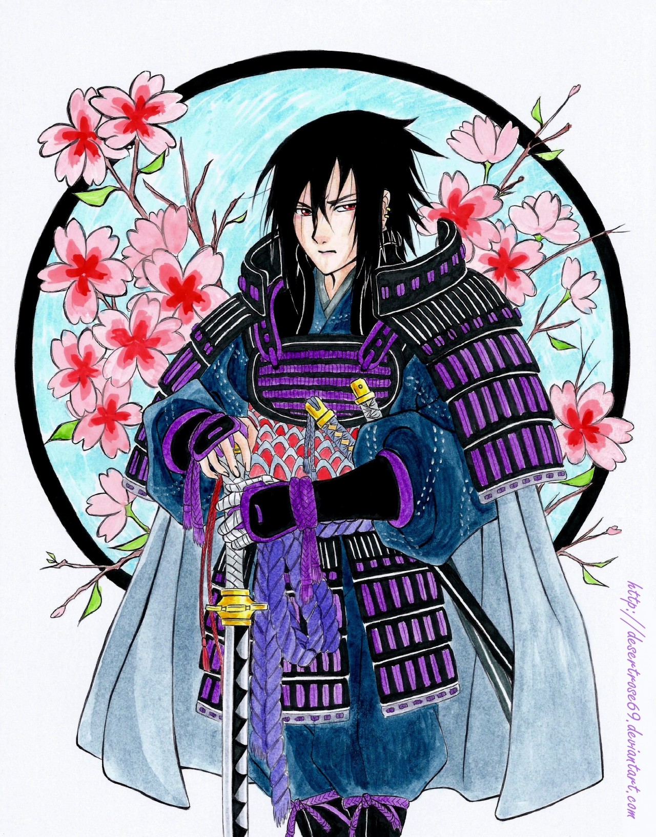 desertrosebook:  The Samurai and Cherry blossom By DesertRose69Cherry flowers usually