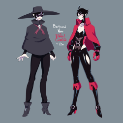 kittbetelgeuse:  After fiddling around with his design for a long time, Here it is! Bertrand is a detective who acquires vampiric powers! The most reasonable thing to do is to become a (sexy and fashionable?) superhero!Bertrand Noir/The Blood Cross ©