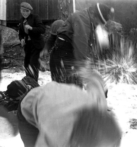 Snowball fight, 1937, Sweden.