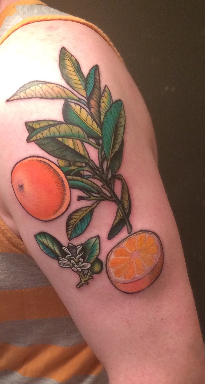 Neroli branch tattoo  orange tattoo  citrus fruit tattoo  Peach tattoo  Fruit tattoo Body art tattoos