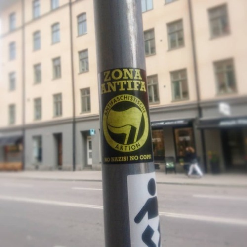 Anarchist and antifascist stickers seen around Stockholm