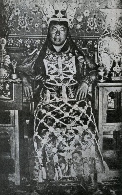 deathandmysticism:  Lama magician wearing an apron made of carved human bones, Tibet