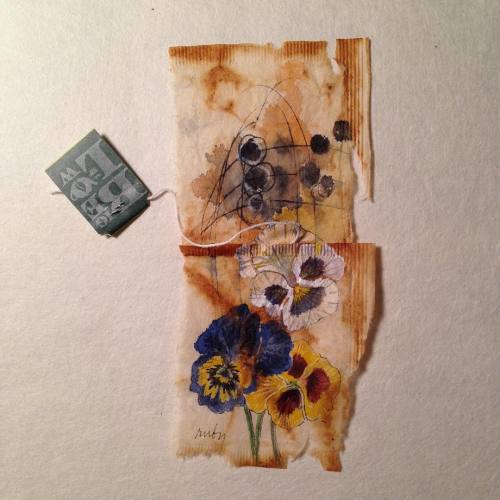 363 days of tea. Day 219. #recycled #teabag #art #pansies #norestfortheweary
