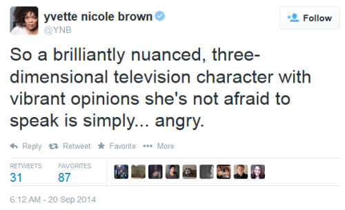 whatisthat-velvet:  securelyinsecure:  Yvette Nicole Brown Responds to the NY Times’s portrayal of Shonda Rhimes as an “Angry Black Woman”  I didn’t even see Yvette’s tweets..But yeah. This happened and Black twitter went in. 