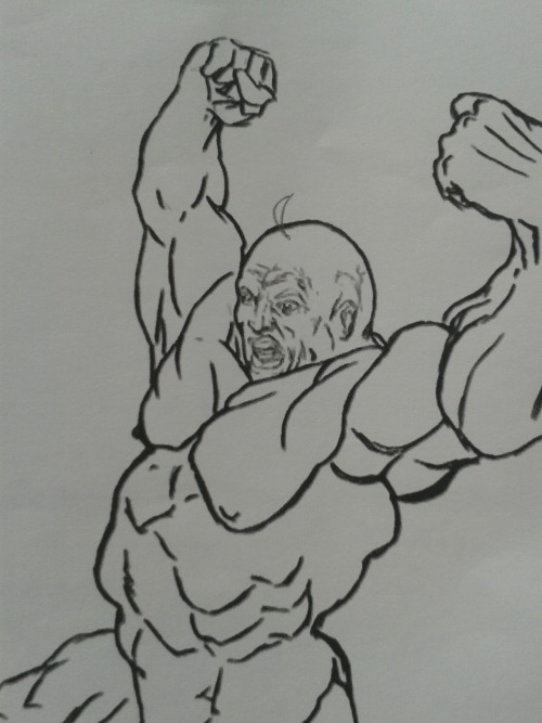So me and my friend were taking some art classes when the teacher came up with these drawings, all I could think about them is that they looked like Alex Louis Armstrong from Fullmetal Alchemist, and this heapened… I’m sorry…