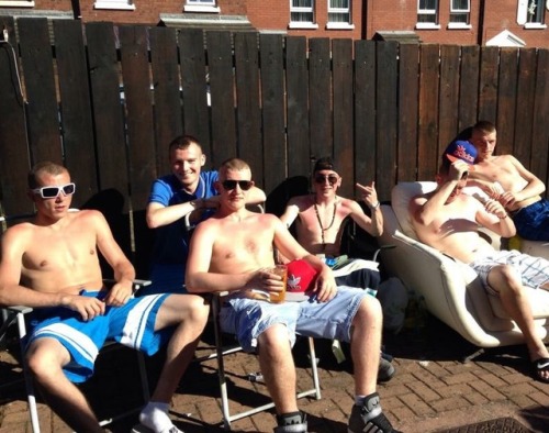 Sweaty chav lads in the sun