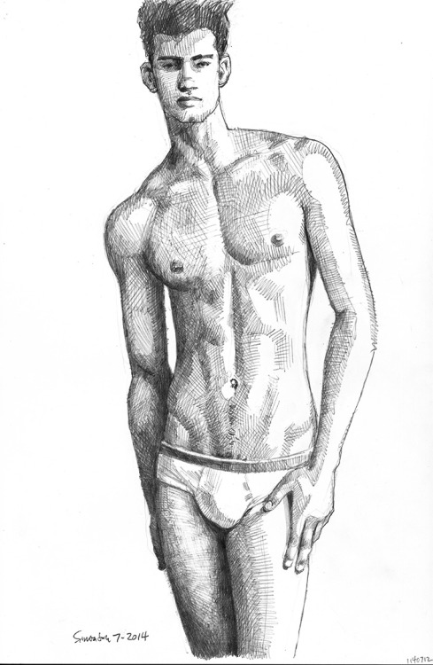 Tall Boy in Briefs, pencil drawing by Douglas Simonson. Douglas Simonson website Simonson on Etsy Si