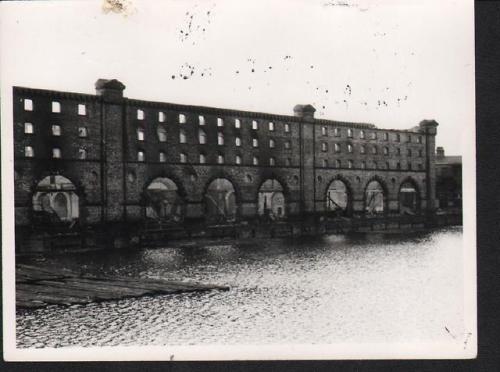 Match factory after a fire, Hartlepool, 1954