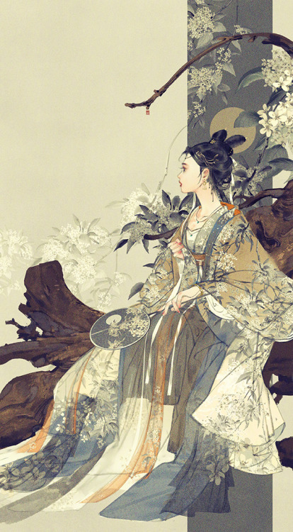 ziseviolet: 美人画 Paintings of beauties in traditional Chinese hanfu, by Chinese artist 伊吹鸡腿子. Ar