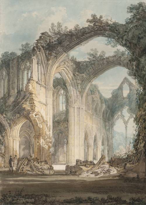 sakrogoat:Joseph Mallord William Turner - The Chancel and Crossing of Tintern Abbey, Looking towards