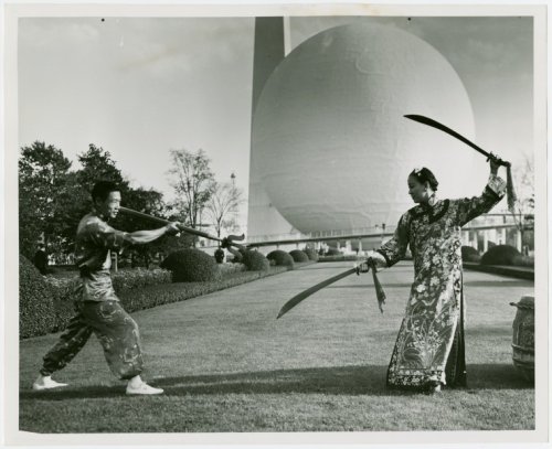 orientallyyours: A set of photos depicting Chinese entertainers with drum, spear, swords, fan, and u