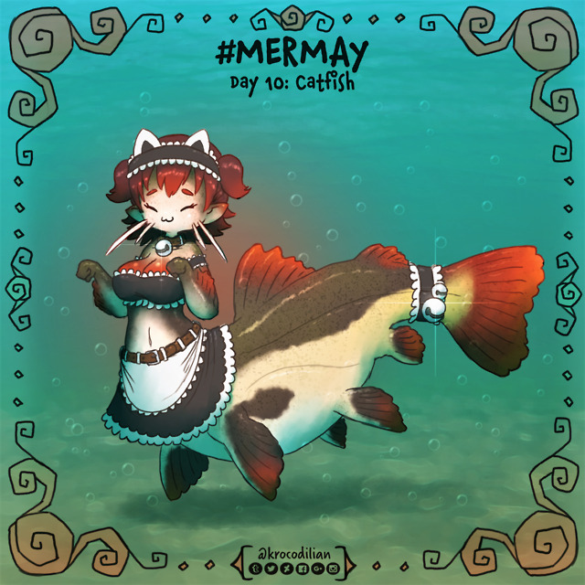Krocodilian on Tumblr: Day 10: Nekofish Catfish I went full anime for this  one 🐱