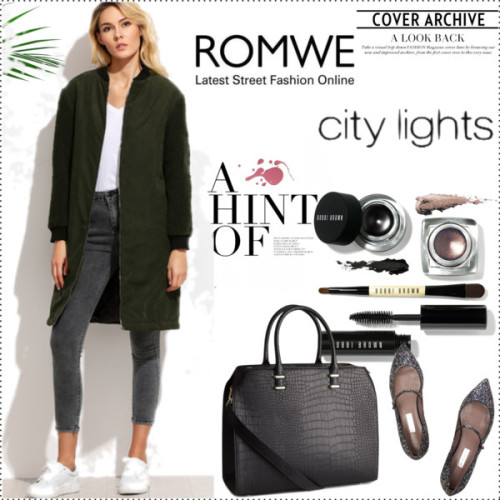 romwe by aylin-call-me-aly featuring leather-sleeve coats ❤ liked on PolyvoreLeather sleeve coat, £1