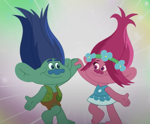 The adorable screenshots from the TBGO short called Ask Poppy: How to Dance Trolls Style (on Peacock