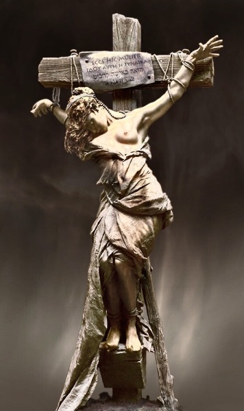 thegreatwound:Christa (1974) by Edwina Sandys • Woman Crucified￼ (1913) by Frantisek