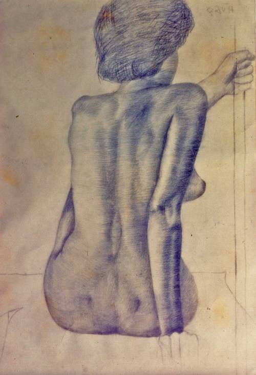 Untitled (Nude Back)  -  Hugo Azcuy CastilloCuban b.1972-Charcoal on paper