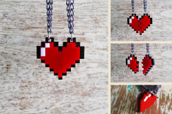 it8bit:  Pixel Heart Gifts for Couples Ring and necklace available at Etsy. Created and submitted by Nastalgame