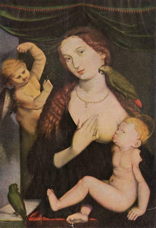 hans-baldung: Madonna with the Parrots, 1533, Hans BaldungMedium: oil,panel