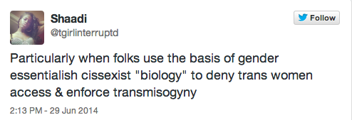 fogo-av:  transwomanism:  Gender, Sex, Biology & Trans Women Many of us understand sex and gender as categorically separate when envisioning trans women. How do we enforce transmisogyny through biological essentialist views of what we define as “sex”