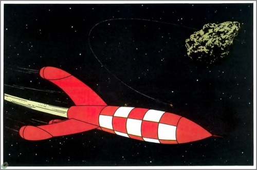 weirdlandtv:The nuclear-powered rocket from the Tintin comic, DESTINATION MOON (1953), and its seque