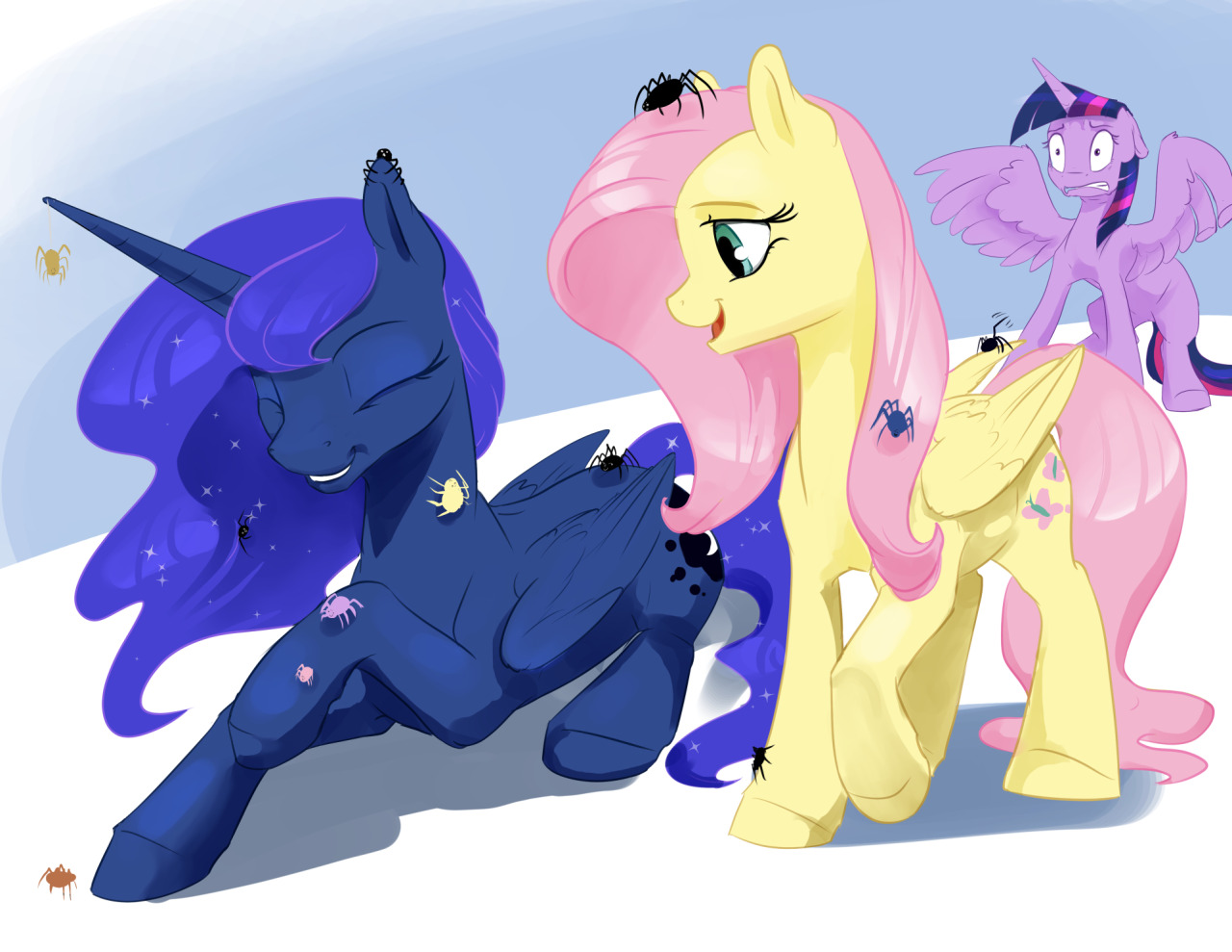 royalsketchbook:Luna and Fluttershy get a bit of bonding time. Poor Twi wants so