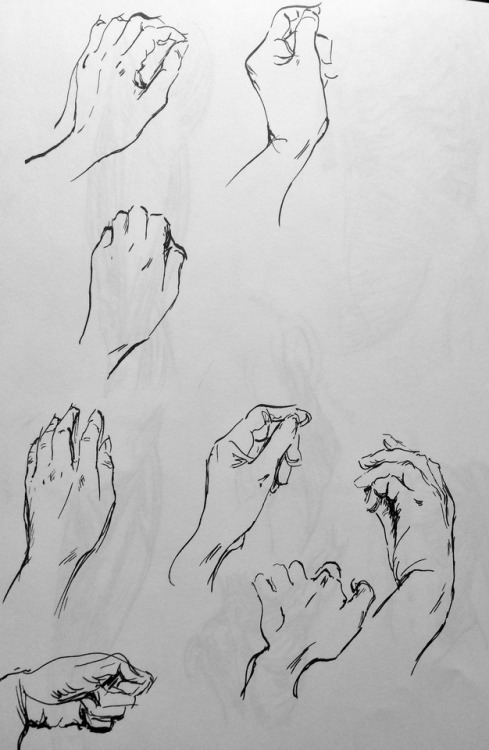 We didn’t have a model for my last Life Drawing class session, so I freehanded some hands with a cal