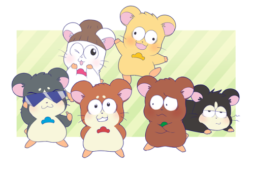 Patreon Reward #43!  It&rsquo;s the Matsuno sextuplets as Ham-Hams. The two styles merge oddly well.