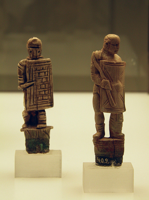 Ivory heads of two roman knifes in the form of gladiators, Romisch-Germanisches Museum, Cologne by c