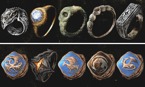 panzerfluch: swordofmoonlight: DARK SOULS III >> Rings Off the top of my head, from left to right in descending order: Keep reading  bling bling~ 