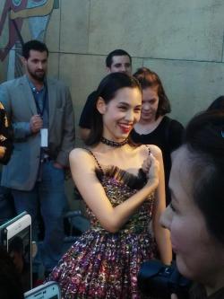 Mizuhara Kiko (Mikasa) doing the military salute at the Los Angeles world premiere of the 1st live action film!Anddddd my heart just melted &lt;3More photos of the actors here!