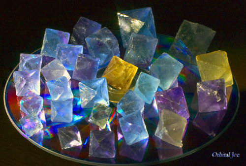 FluoriteThis set of octahedral crystals is a bunch of specimens of the mineral Fluorite. With a Chem