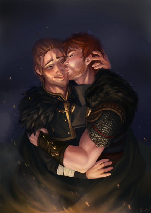 purmu:Hawke &amp; Anders after the end of DA 2, a painting commission for the wonderful @farferello!