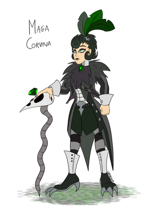 Concept art of Maga Corvina. Italian Sorceress taking always travels in to the underworld for her pe