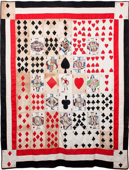 liverodland: Time is on my side: Playing Card Quilt Hand Embroidered by virginian Margaret Bevins Ru