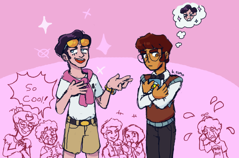 An imagined scene of Vanderbilt being a cool preppy guy while Lorenzo is an insecure nerd. Vanderbilt's subordinates swoon over him, the Celestion-4 captains laugh at Lorenzo, and Emil is wearing children's clothes and crying angrily. This doesn't happen in the story, only in Vanderbilt's mind.