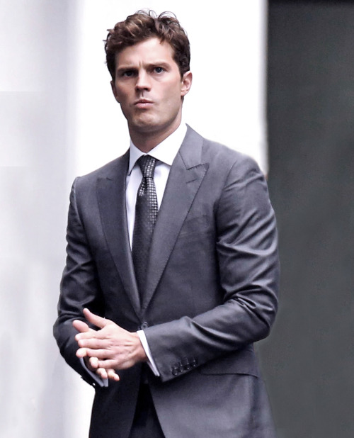 Jamie Dornan on set of Fifty Shades of Grey in...