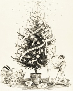 ce-sac-contient:  Ernest H. Shepard - A happy Christmas to you all Ink drawing 