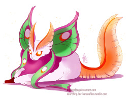 searching-for-bananaflies:    Daily Drawing #29 l   Felidoptera   l Patreon l DA Version   Nintendo has not got back to me about this bug type eeveelution for pokemon Sun and Moon so I’ll turn it into its own moth/cat creature, felidoptera. This one