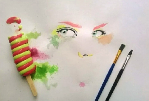 asylum-art:  This Artist Othman Toma Paints With Ice-Cream Instead Of Paint  Instagram | Facebook | ponlayookm  Othman Toma, an artest from Baghdad, Iraq, has put his watercolor skills to the test by painting with a very unusual “paint”- melted ice-cream.