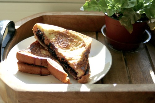 getfatnfab:  pb and j  made with natural peanut butter and homemade mulberry jam on toasted bre